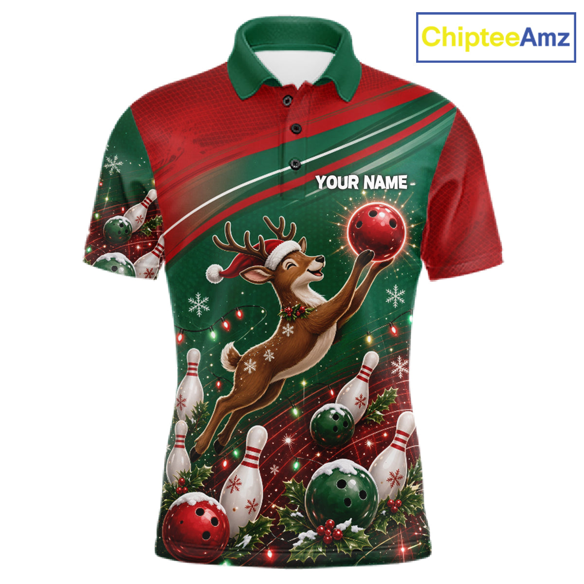 Christmas Deer Bowling Shirts For Men Custom Christmas Bowling Team Jerseys, Xmas Bowler Gift NBT1191