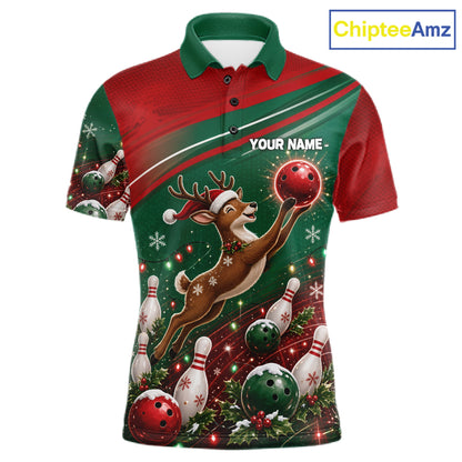 Christmas Deer Bowling Shirts For Men Custom Christmas Bowling Team Jerseys, Xmas Bowler Gift NBT1191