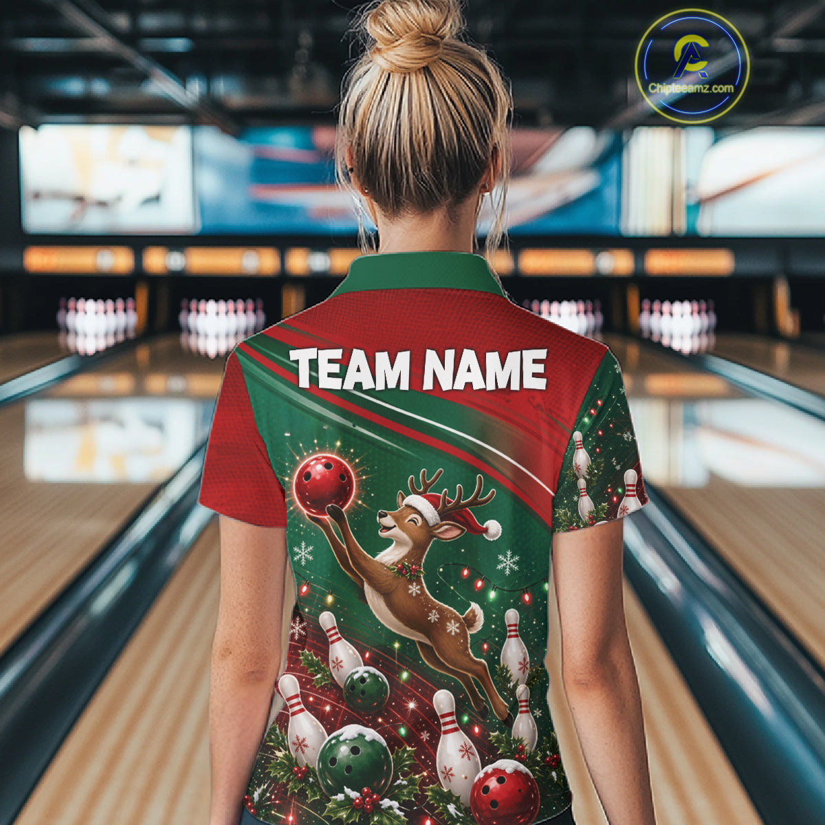 Christmas Deer Bowling Shirts For Women Custom Christmas Bowling Team Jerseys, Xmas Bowler Gift NBT1191