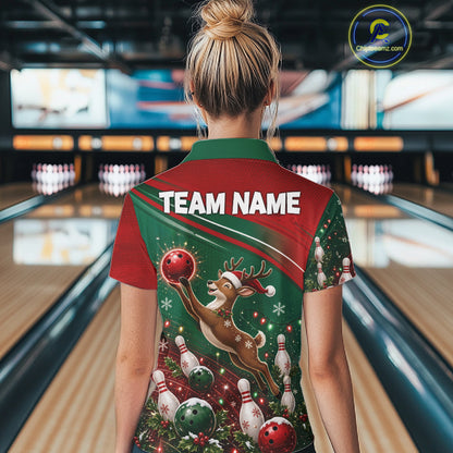 Christmas Deer Bowling Shirts For Women Custom Christmas Bowling Team Jerseys, Xmas Bowler Gift NBT1191