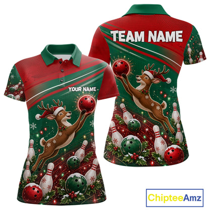 Christmas Deer Bowling Shirts For Women Custom Christmas Bowling Team Jerseys, Xmas Bowler Gift NBT1191