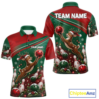 Christmas Deer Bowling Shirts For Men Custom Christmas Bowling Team Jerseys, Xmas Bowler Gift NBT1191