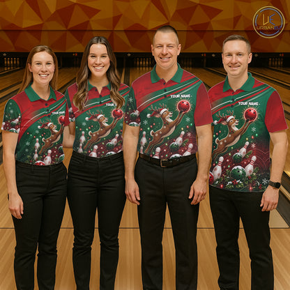 Christmas Deer Bowling Shirts For Men Custom Christmas Bowling Team Jerseys, Xmas Bowler Gift NBT1191