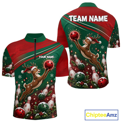 Christmas Deer Bowling Shirts For Men Custom Christmas Bowling Team Jerseys, Xmas Bowler Gift NBT1191