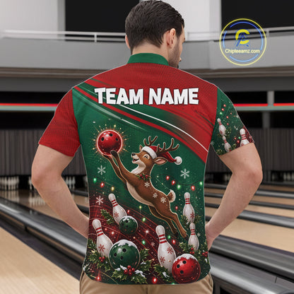 Christmas Deer Bowling Shirts For Men Custom Christmas Bowling Team Jerseys, Xmas Bowler Gift NBT1191
