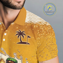 Load image into Gallery viewer, Close-up UPF polyester fabric funny beer bottle golfer custom golf shirt moisture-wicking