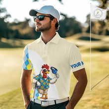 Load image into Gallery viewer, Rooster Hawaiian and argyle pattern detail on mens golf polo shirt