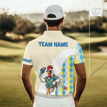 Load image into Gallery viewer, Back view - Funny rooster Hawaiian mens argyle golf shirt 