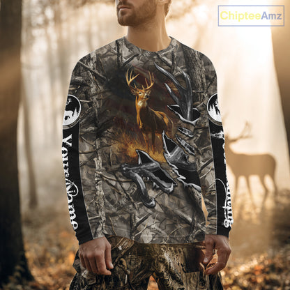 American Flag Camo Deer Hunting Shirts with Antler for Men, Hunting Gift Ideas for Hunters NBT46
