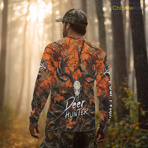 Deer Hunting Orange Camo Deer Skull Full Printing Custom Name Shirts, Custom Deer Hunting Shirt NBT144