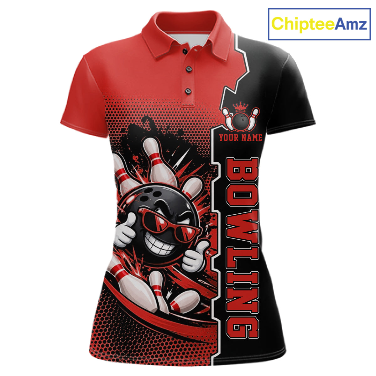 Custom Funny Yellow Bowling Women Polo Quarter Zip Shirt Cartoon Bowling Ball And Pins, Bowler Outfit NBT1202