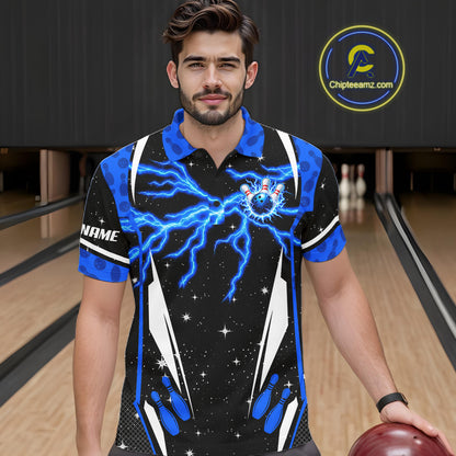 Blue Thunder Lightning Custom Christmas Bowling Shirts For Men, Frozen Bowling Team Outfit Shirt NBT1206
