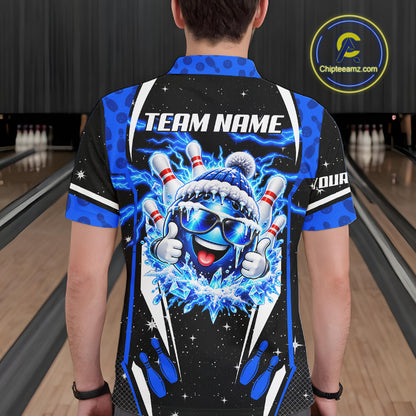Blue Thunder Lightning Custom Christmas Bowling Shirts For Men, Frozen Bowling Team Outfit Shirt NBT1206