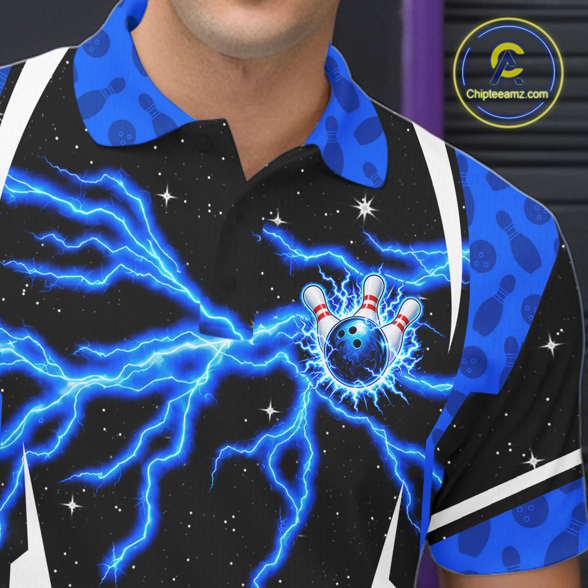 Blue Thunder Lightning Custom Christmas Bowling Shirts For Men, Frozen Bowling Team Outfit Shirt NBT1206