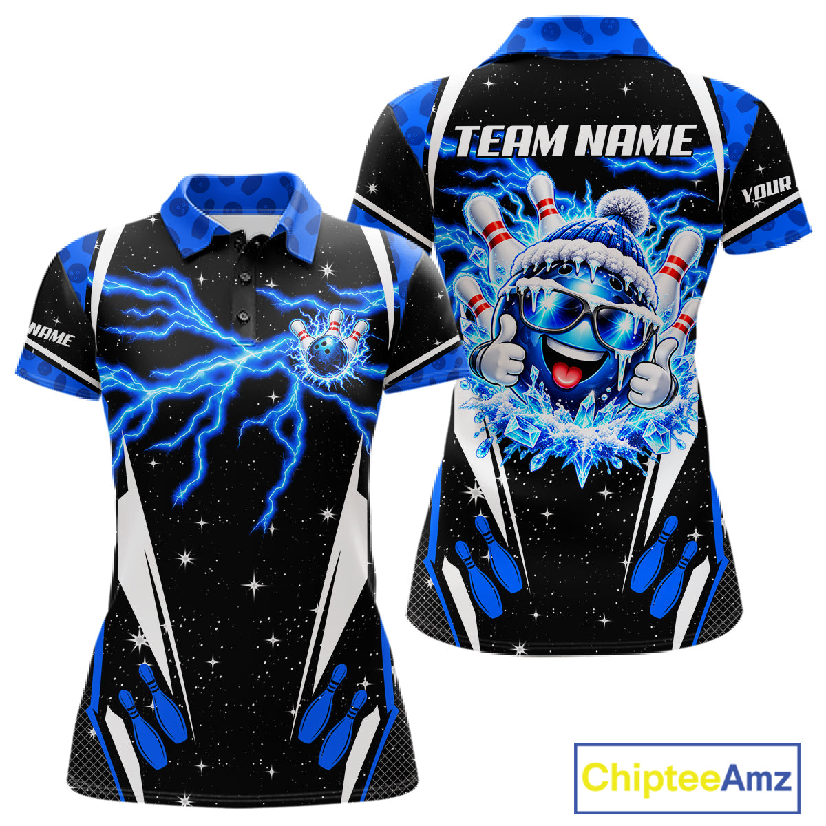 Blue Thunder Lightning Custom Christmas Bowling Shirts For Women, Frozen Bowling Team Outfit Shirt NBT1206