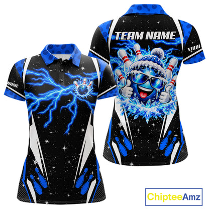 Blue Thunder Lightning Custom Christmas Bowling Shirts For Women, Frozen Bowling Team Outfit Shirt NBT1206