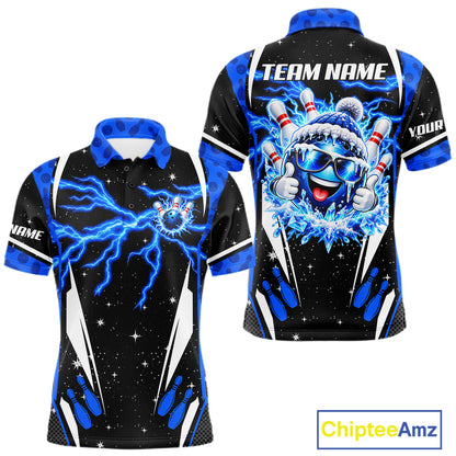 Blue Thunder Lightning Custom Christmas Bowling Shirts For Men, Frozen Bowling Team Outfit Shirt NBT1206