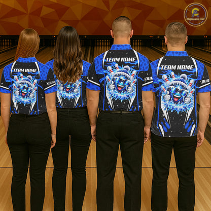 Blue Thunder Lightning Custom Christmas Bowling Shirts For Men, Frozen Bowling Team Outfit Shirt NBT1206