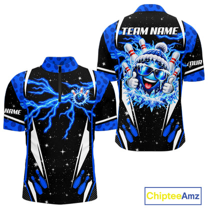 Blue Thunder Lightning Custom Christmas Bowling Shirts For Men, Frozen Bowling Team Outfit Shirt NBT1206