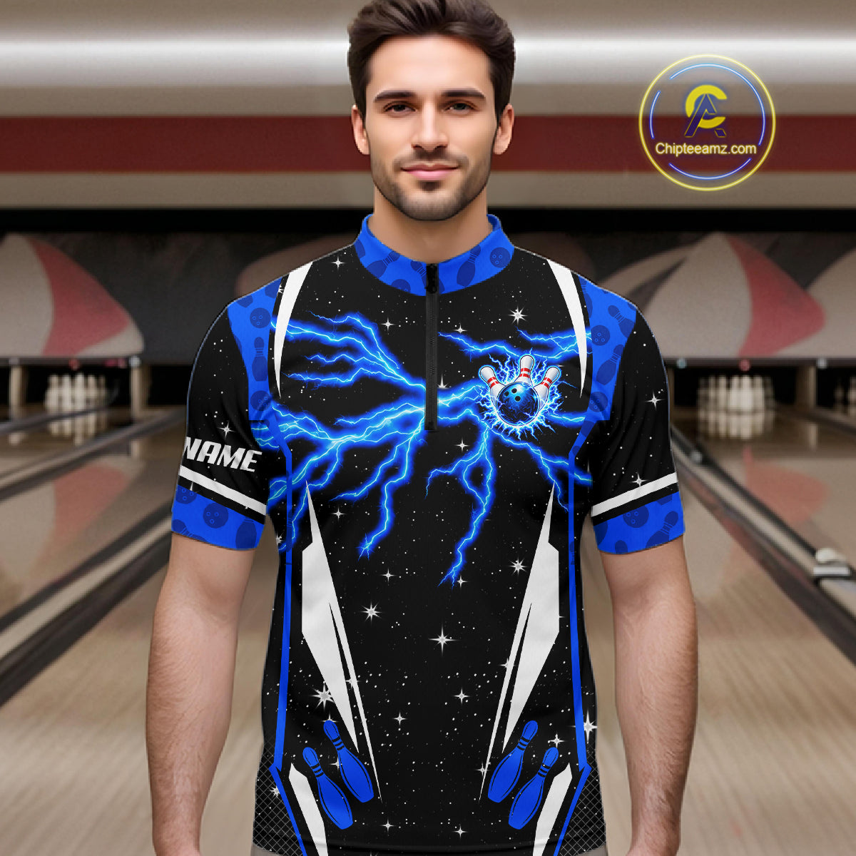 Blue Thunder Lightning Custom Christmas Bowling Shirts For Men, Frozen Bowling Team Outfit Shirt NBT1206