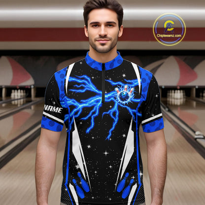 Blue Thunder Lightning Custom Christmas Bowling Shirts For Men, Frozen Bowling Team Outfit Shirt NBT1206