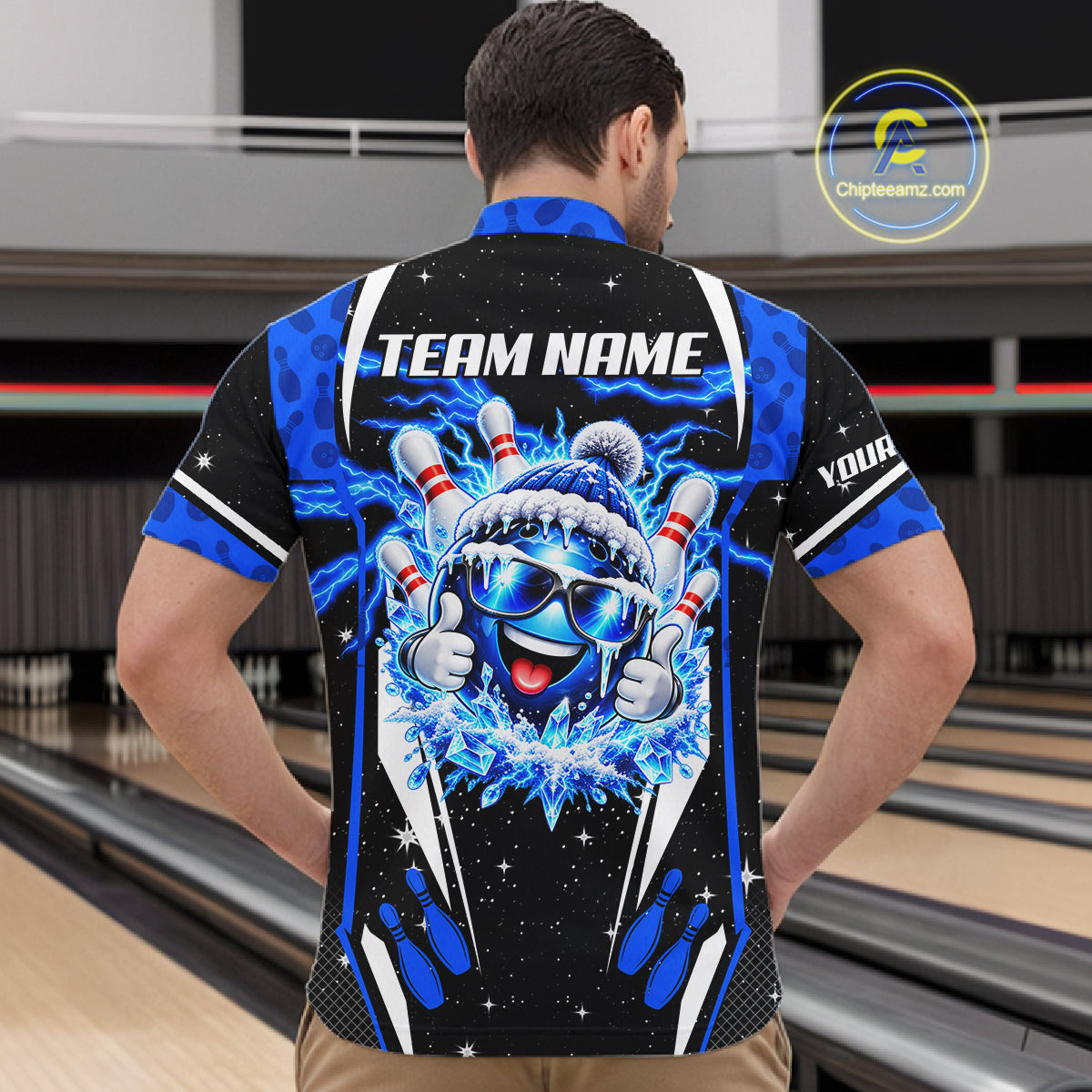 Blue Thunder Lightning Custom Christmas Bowling Shirts For Men, Frozen Bowling Team Outfit Shirt NBT1206