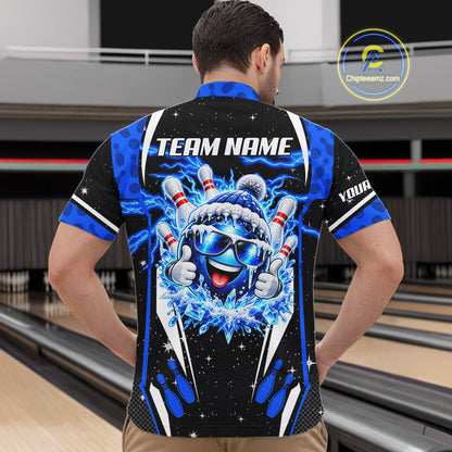 Blue Thunder Lightning Custom Christmas Bowling Shirts For Men, Frozen Bowling Team Outfit Shirt NBT1206