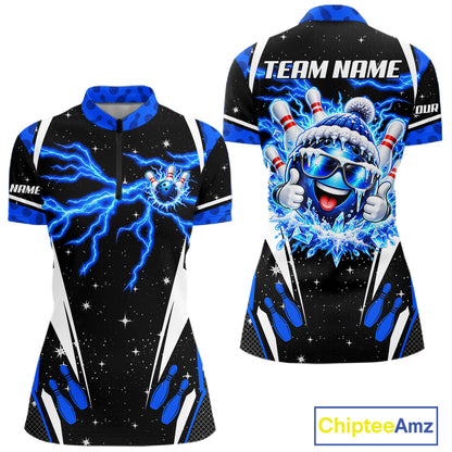 Blue Thunder Lightning Custom Christmas Bowling Shirts For Women, Frozen Bowling Team Outfit Shirt NBT1206