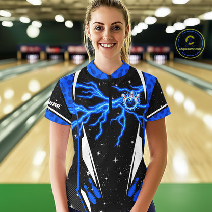 Blue Thunder Lightning Custom Christmas Bowling Shirts For Women, Frozen Bowling Team Outfit Shirt NBT1206