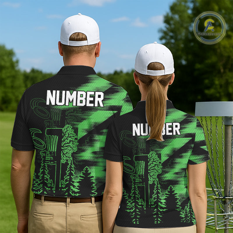 Mens Disc Golf Polo Shirt Custom Name Green Disc Golf Basket, Personalized Disc Golf Shirts NBT647