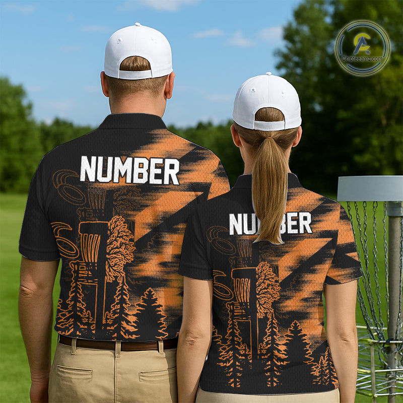 Womens Disc Golf Polo Shirt Custom Name Orange Disc Golf Basket, Personalized Disc Golf Shirts NBT648