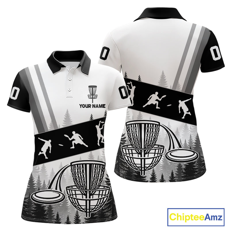 Womens Disc Golf Polo Shirts Black Camo Custom Name Disc Golf Team Shirts, Disc Golf Gifts NBT652