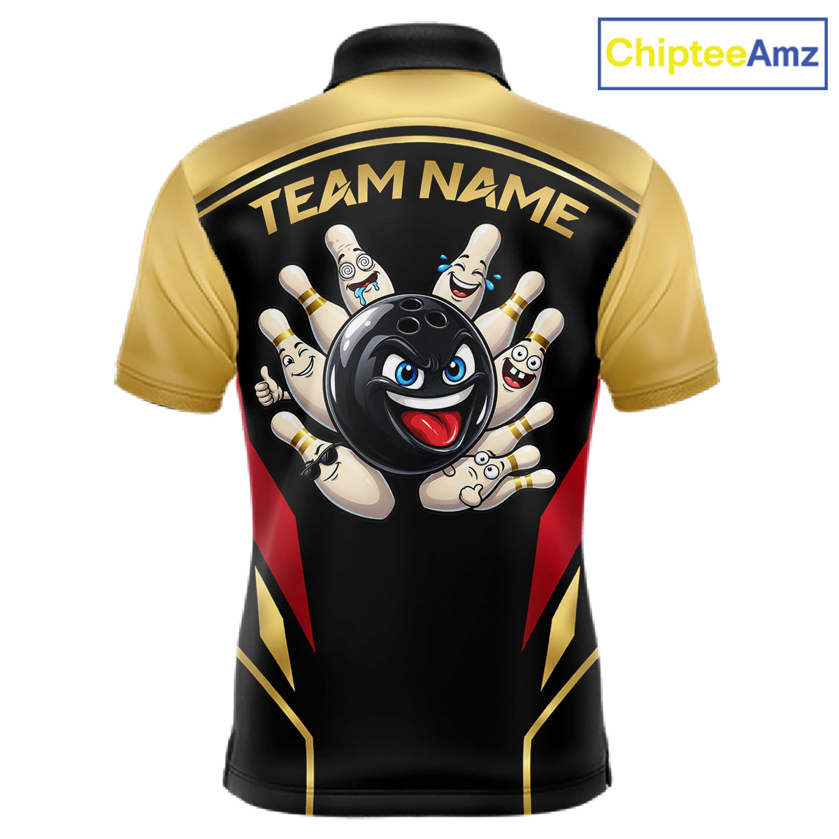 Black And Gold Funny Bowling Ball Polo, Quarter Zip Shirts For Men Custom Bowling Team Jerseys NBT1085
