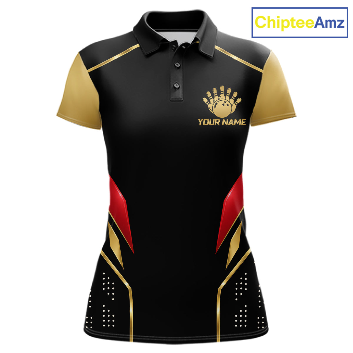 Black And Gold Funny Bowling Ball Polo, Quarter Zip Shirts For Women Custom Bowling Team Jerseys NBT1085