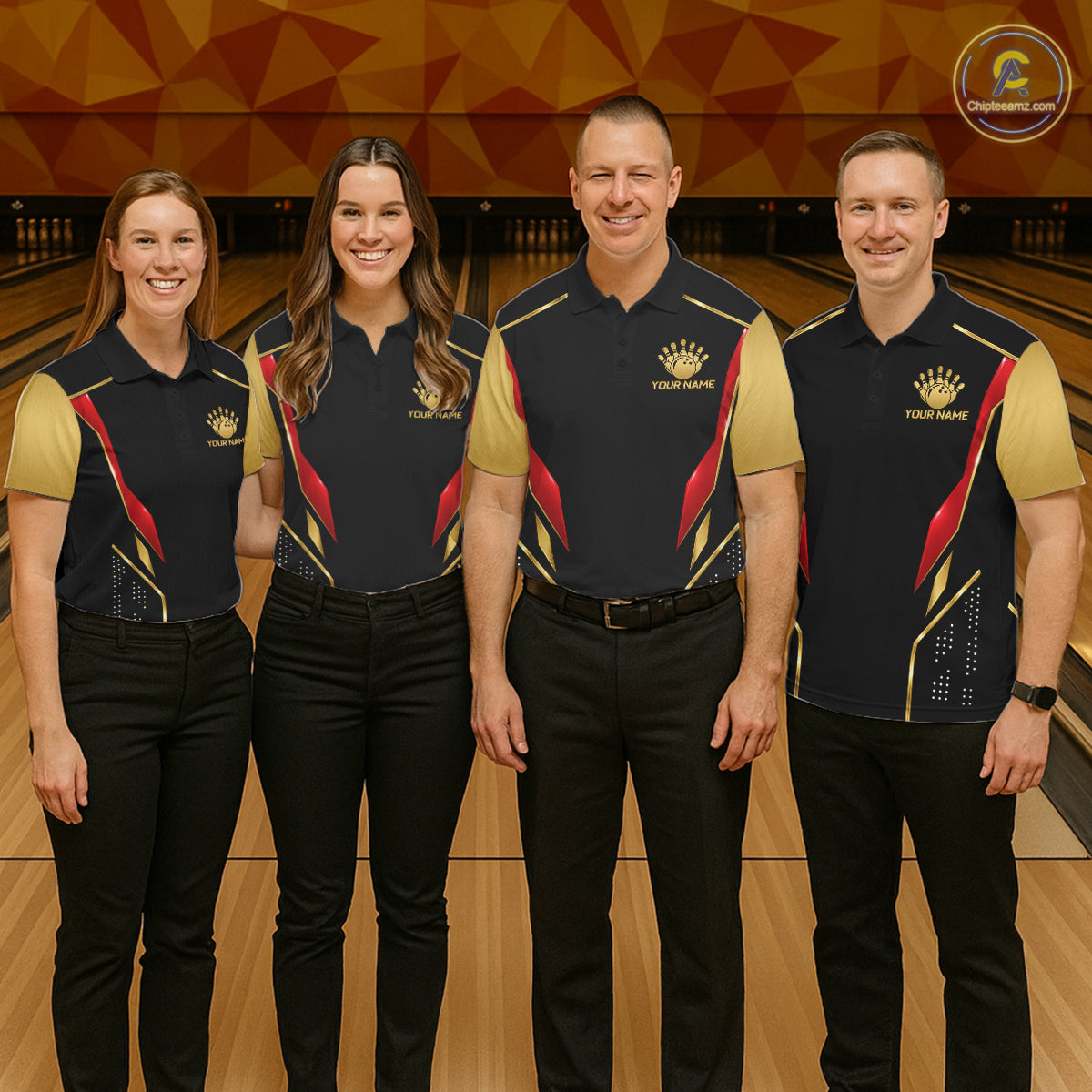 Black And Gold Funny Bowling Ball Polo, Quarter Zip Shirts For Men Custom Bowling Team Jerseys NBT1085