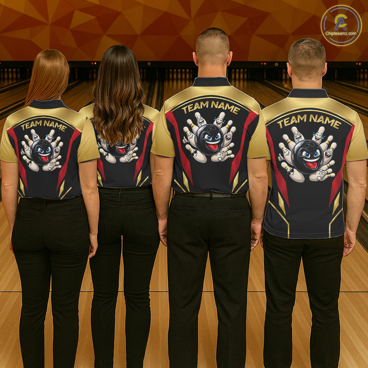 Black And Gold Funny Bowling Ball Polo, Quarter Zip Shirts For Men Custom Bowling Team Jerseys NBT1085