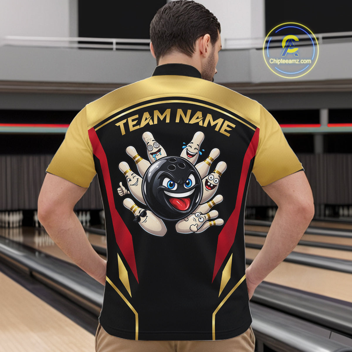 Black And Gold Funny Bowling Ball Polo, Quarter Zip Shirts For Men Custom Bowling Team Jerseys NBT1085