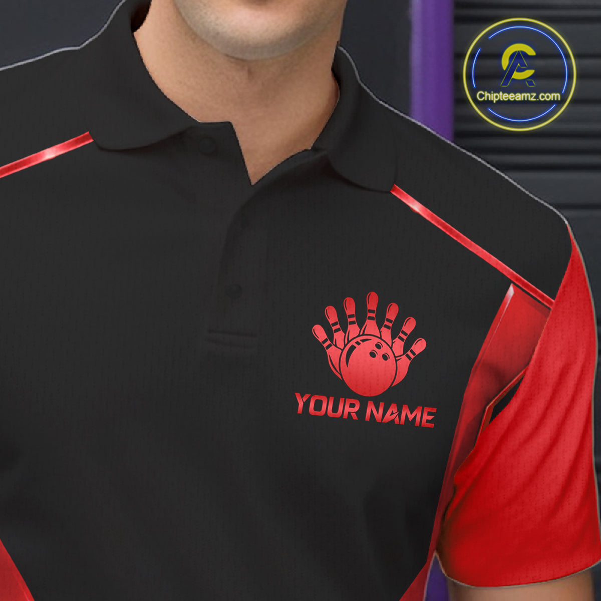 Black and Red Funny Bowling Ball Polo, Quarter Zip Shirts For Men Custom Bowling Team Jerseys NBT1086