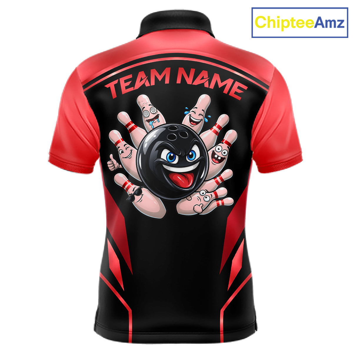 Black and Red Funny Bowling Ball Polo, Quarter Zip Shirts For Men Custom Bowling Team Jerseys NBT1086