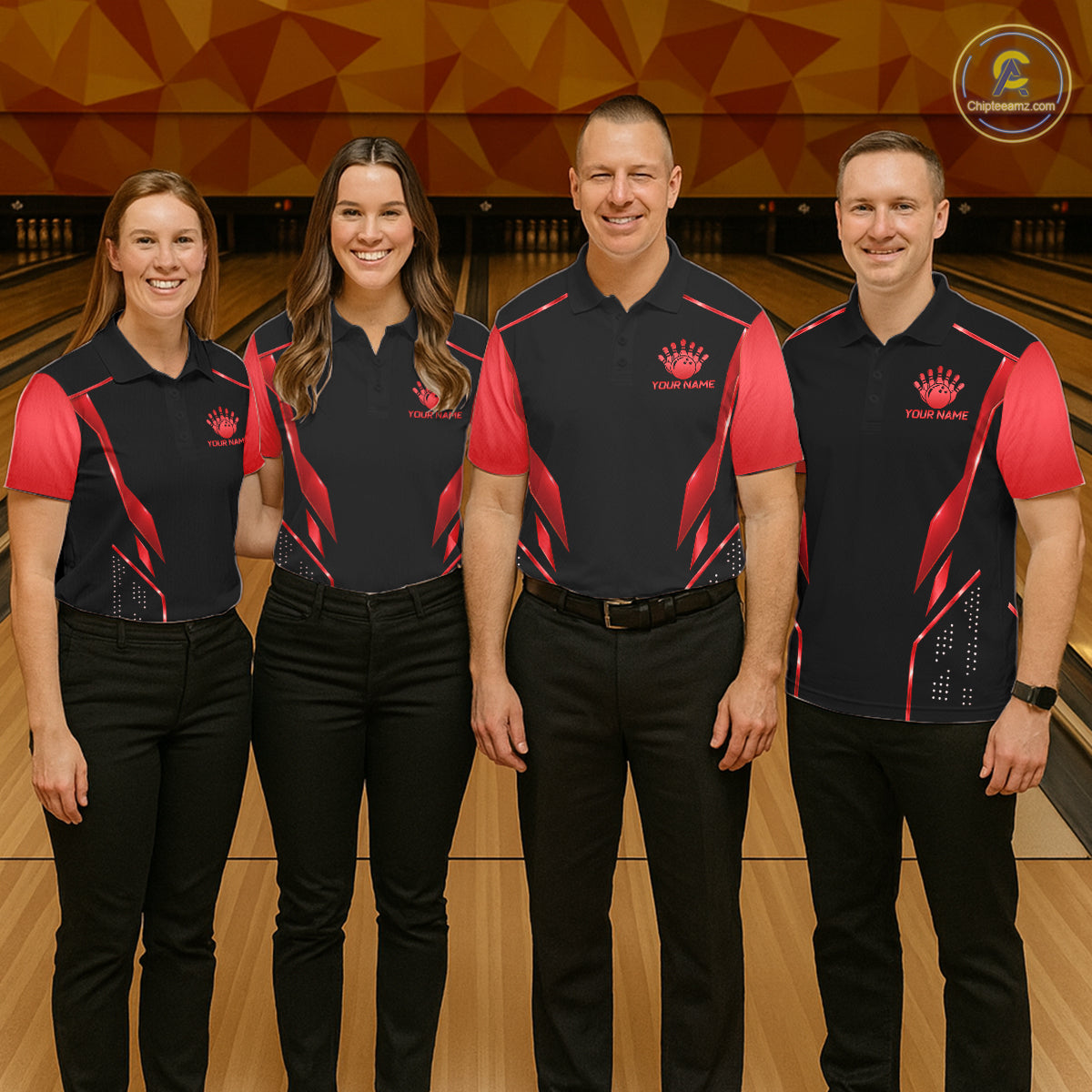 Black and Red Funny Bowling Ball Polo, Quarter Zip Shirts For Men Custom Bowling Team Jerseys NBT1086