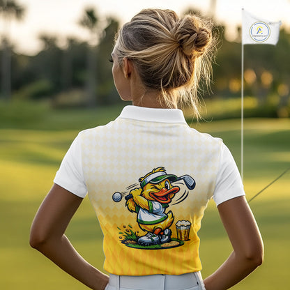 Funny Duck Golf Polo Shirt For Women, Cute Duck With Beer Print Shirt, Sporty Animal Golf Gift NBT516