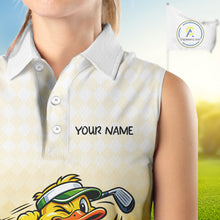 Load image into Gallery viewer, Funny Duck Sleeveless Golf Polo Shirt For Women, Cute Duck With Beer Print Shirt, Sporty Animal Golf Gift NBT516