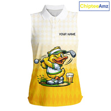 Load image into Gallery viewer, Funny Duck Sleeveless Golf Polo Shirt For Women, Cute Duck With Beer Print Shirt, Sporty Animal Golf Gift NBT516
