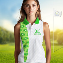 Load image into Gallery viewer, Funny Frog Green Womens Sleeveless Golf Polo Shirt Custom Women Golf Top, Personalized Golf Gifts NBT517