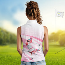 Load image into Gallery viewer, Funny Pink Flamingo Sleeveless Golf Polo Shirt For Women Custom Flamingo Golfer Pattern Golf Shirts, Golf Attire NBT518