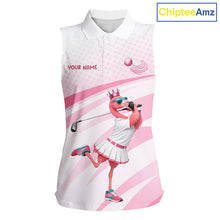 Load image into Gallery viewer, Funny Pink Flamingo Sleeveless Golf Polo Shirt For Women Custom Flamingo Golfer Pattern Golf Shirts, Golf Attire NBT518