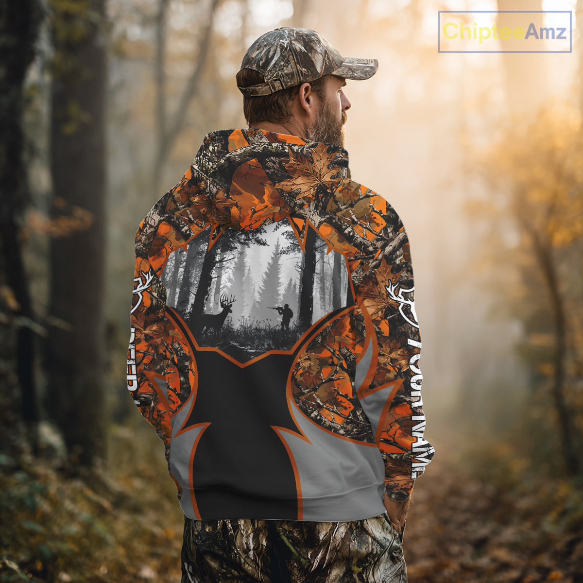 Whitetail Deer Hunting Orange Camouflage Full All-Over 3D for Men, Deer Hunting Gifts NBT242