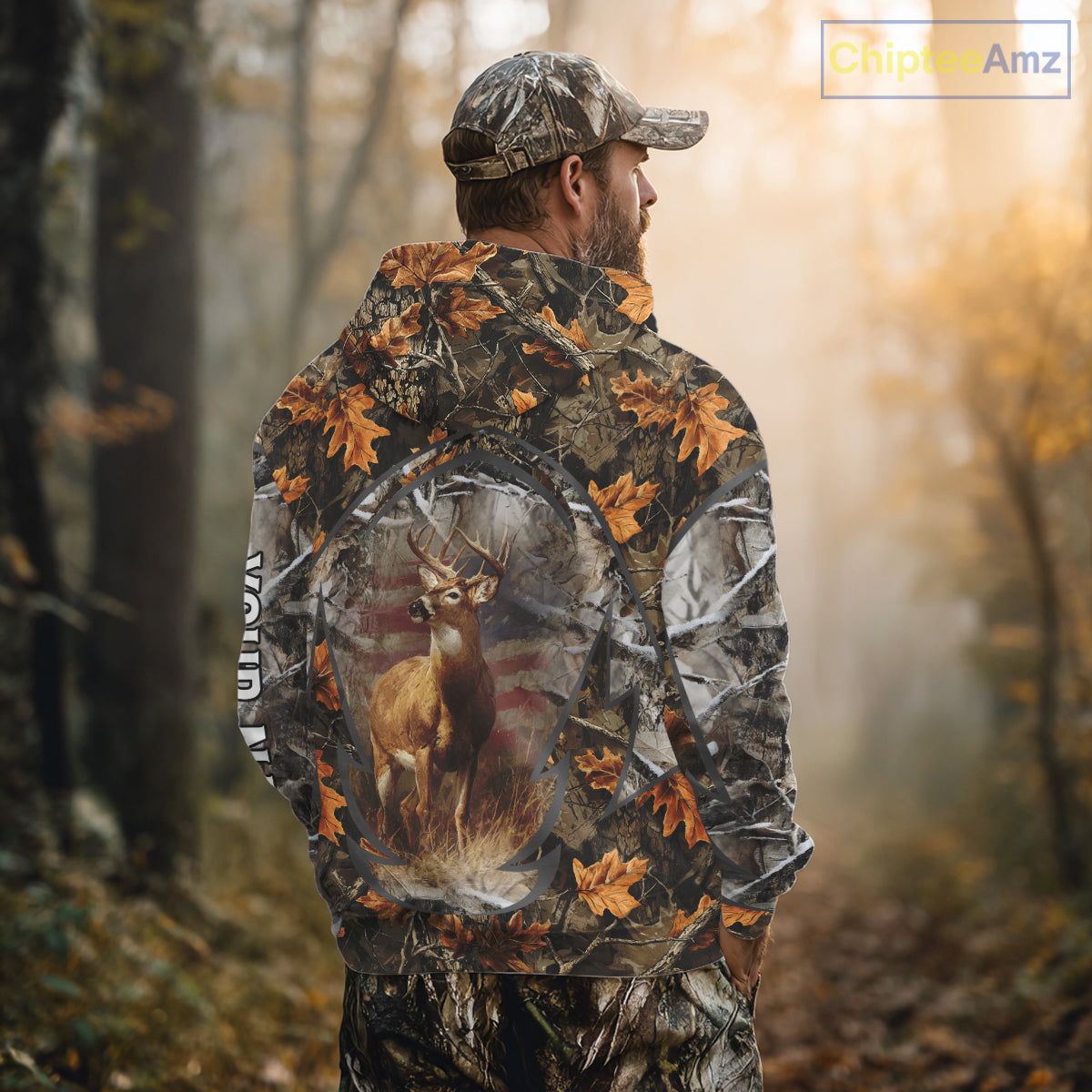 Deer Hunting Camo Hoodie American Flag Long Sleeve 3D Shirt Men Camo Hoodie NBT293