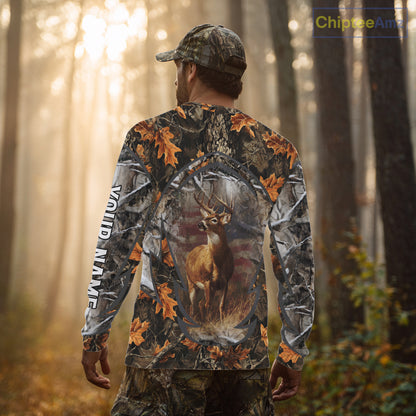 Deer Hunting Camo Hoodie American Flag Long Sleeve 3D Shirt Men Camo Hoodie NBT293