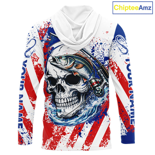 Custom American Flag Fishing Shirts Largemouth Bass Fishing Long Sleeve Hooded, Bass Fishing Shirts For Men NBT385